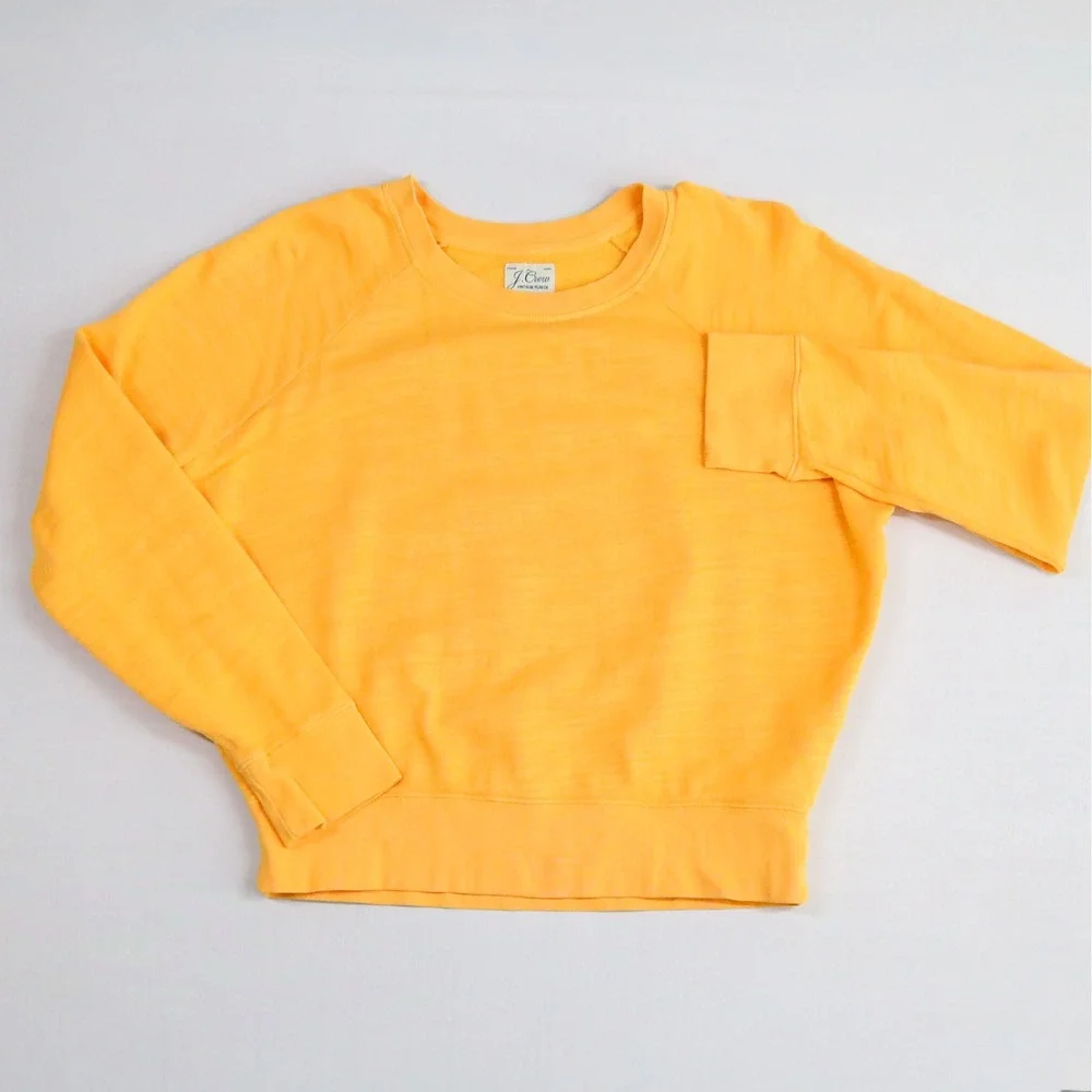 J.Crew‎ Vintage Fleece Sweatshirt Women XS Yellow Raglan Crewneck Lightweight
